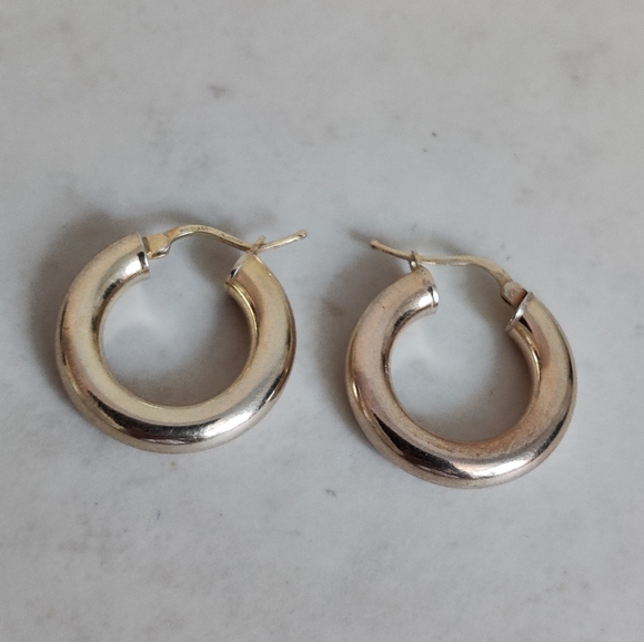 Gold over Silver 925 Puffed Hoops Earrings - Picture 12 of 13